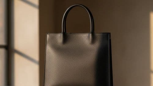 Structured black crosshatch-textured leather tote with slim handles